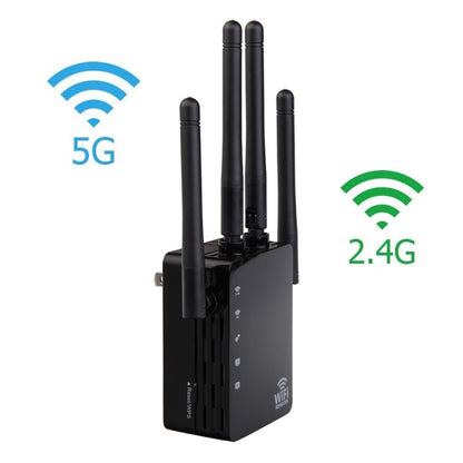 5G/2.4G 1200Mbps WiFi Range Extender WiFi Repeater With 2 Ethernet Ports US Plug Black - Broadband Amplifiers by buy2fix | Online Shopping UK | buy2fix