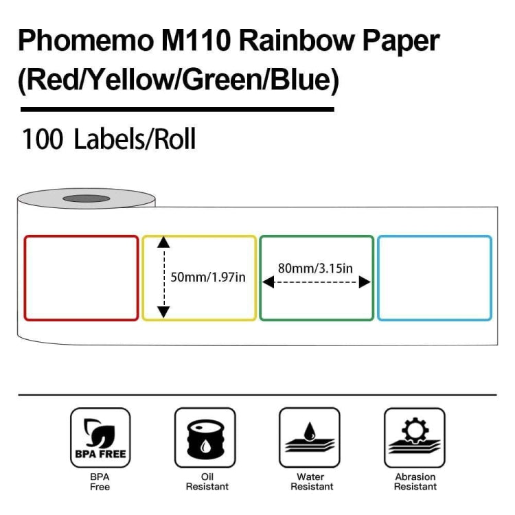 For Phomemo M110 / M200 100pcs /Roll 50x80mm Rainbow Frame White Self-Sticking Tag - Printer Accessories by Phomemo | Online Shopping UK | buy2fix