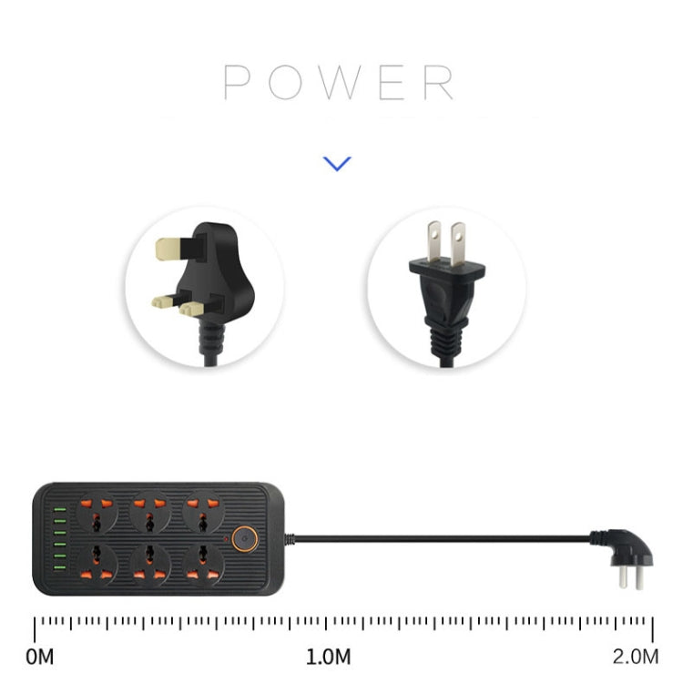 A07 2m 3000W 6 Plugs + 6-USB Ports Multifunctional Flame-retardant Socket with Switch(UK Plug) - Extension Socket by buy2fix | Online Shopping UK | buy2fix