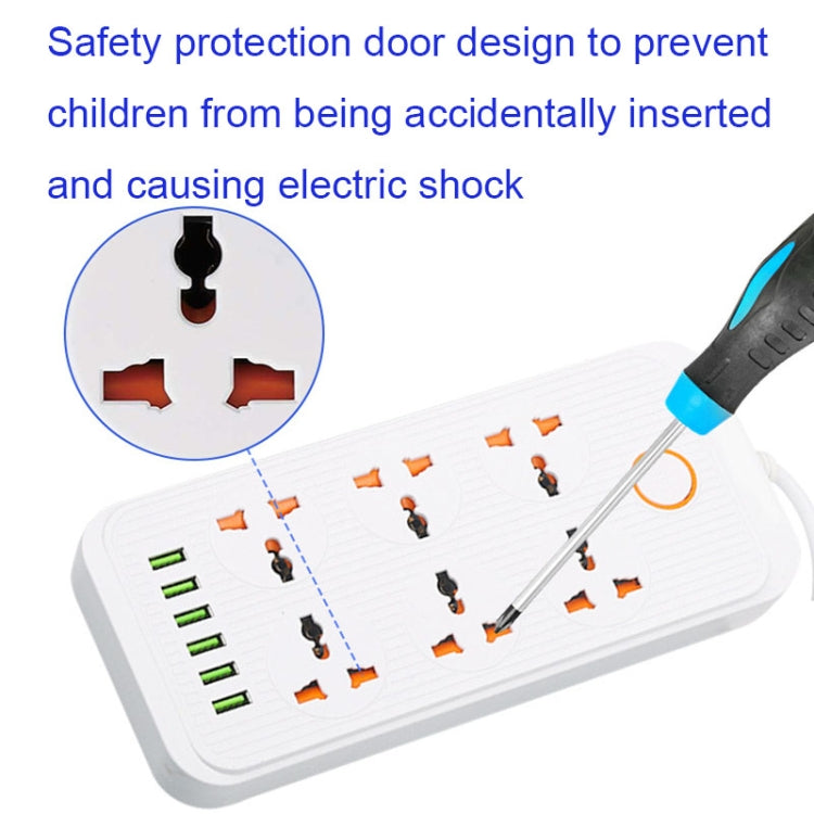 A07 2m 3000W 6 Plugs + 6-USB Ports Multifunctional Flame-retardant Socket with Switch(US Plug) - Extension Socket by buy2fix | Online Shopping UK | buy2fix