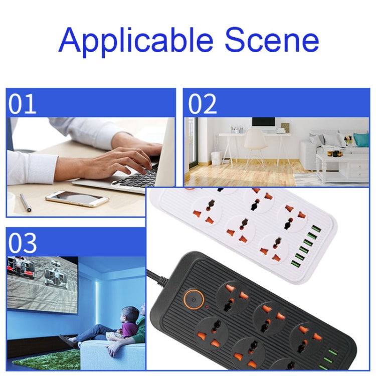 A07 2m 3000W 6 Plugs + 6-USB Ports Multifunctional Flame-retardant Socket with Switch(UK Plug) - Extension Socket by buy2fix | Online Shopping UK | buy2fix