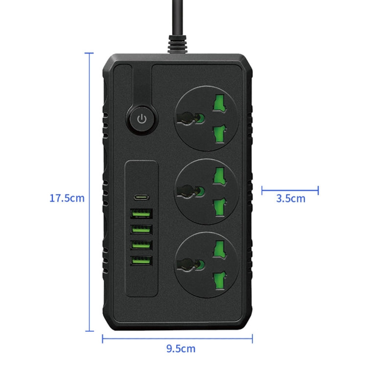 B09 2m 3000W 3 Plugs + PD + 4-USB Ports Multifunctional Flame-Retardant Socket With Switch(UK Plug) - Extension Socket by buy2fix | Online Shopping UK | buy2fix