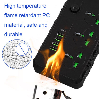 B09 2m 3000W 3 Plugs + PD + 4-USB Ports Multifunctional Flame-Retardant Socket With Switch(UK Plug) - Extension Socket by buy2fix | Online Shopping UK | buy2fix