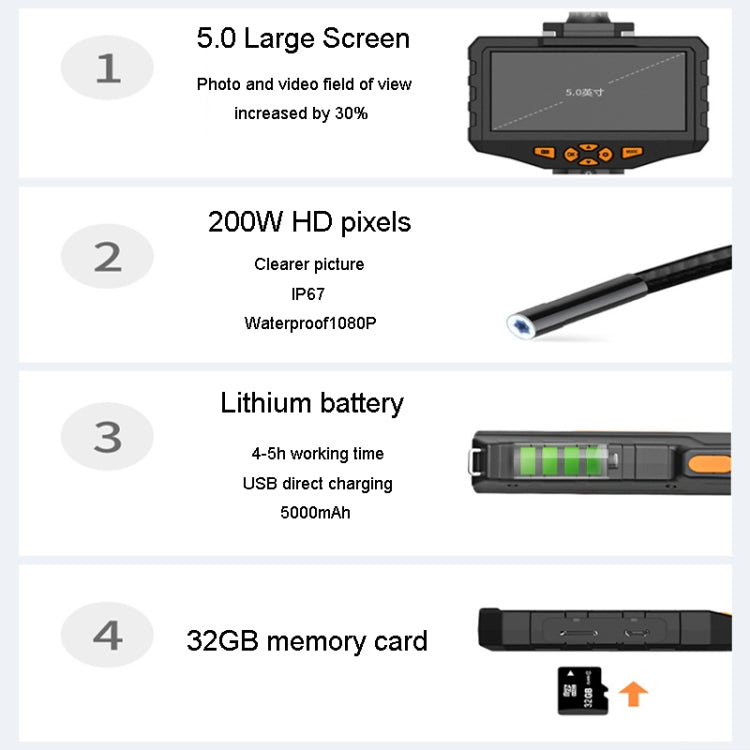 Teslong NTS300 5.5mm-1M Dual Lens Waterproof 5 Inch HD Industrial Borescope Auto Repair Tools -  by Teslong | Online Shopping UK | buy2fix