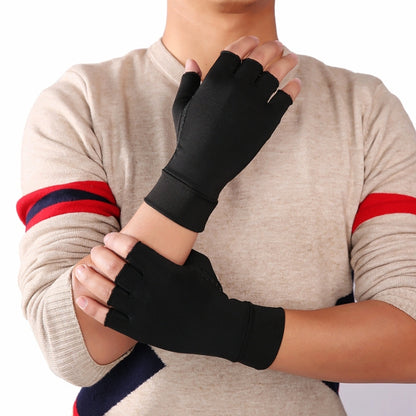 Black Fiber A Pair Sports Breathable Health Care Half Finger Gloves Rehabilitation Training Arthritis Pressure Gloves, Size:M - Safety Gloves by buy2fix | Online Shopping UK | buy2fix