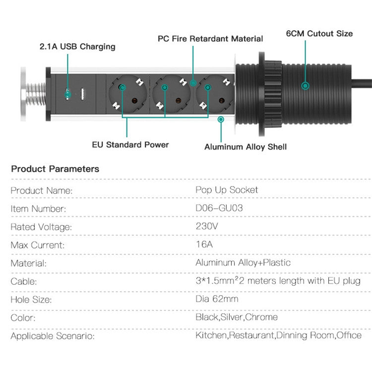 USB Desktop Office Kitchen Socket Hidden Desktop Socket，EU Plug - Consumer Electronics by buy2fix | Online Shopping UK | buy2fix