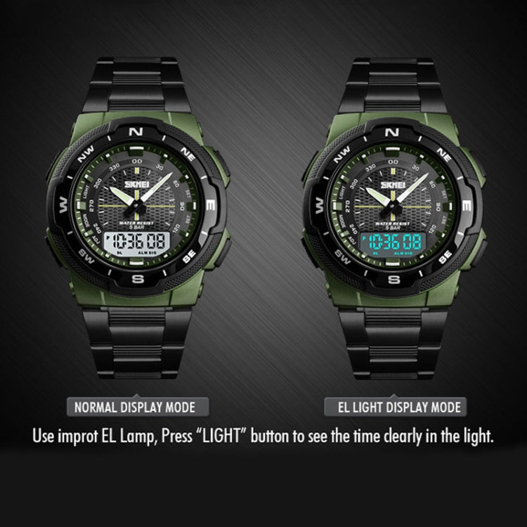 SKMEI 1370 Multifunctional Men Outdoor Sports Noctilucent Waterproof Stainless Steel Digital Wrist Watch (Army Green) - Sport Watches by SKMEI | Online Shopping UK | buy2fix