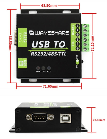 Waveshare USB TO RS232 / RS485 / TTL Industrial Isolated Converter - Modules Expansions Accessories by Waveshare | Online Shopping UK | buy2fix